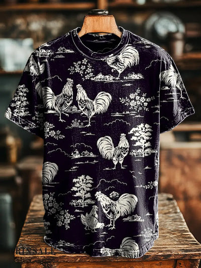 Unisex Easter Rooster Printed Casual Loose Short Sleeve T-Shirt Colorful / S
