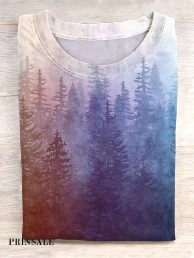 Unisex Forest Tree Print Casual T-Shirt Purple / S