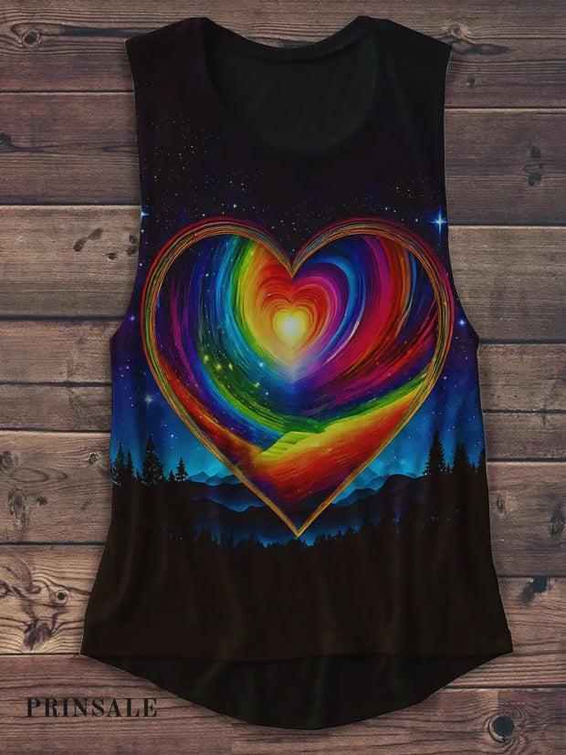 Unisex Heart Art Print Casual Tank Top Black / S