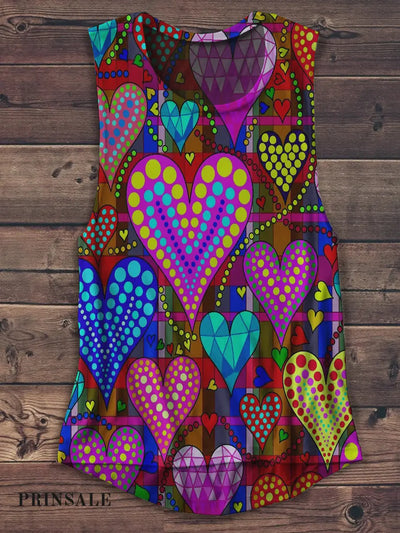 Unisex Heart Art Print Casual Tank Top Colorful / S