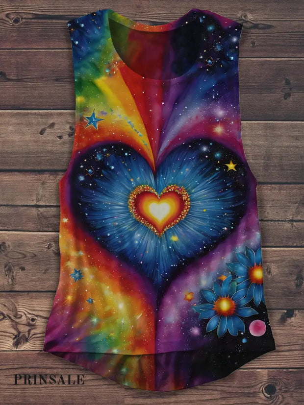 Unisex Heart Art Print Casual Tank Top Colorful / S