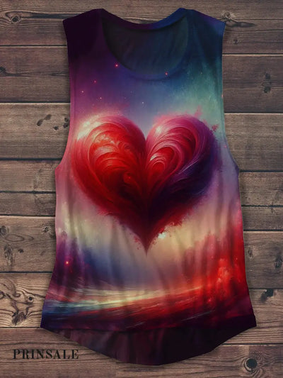 Unisex Heart Art Print Casual Tank Top Colorful / S