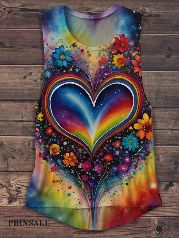 Unisex Heart Art Print Casual Tank Top Colorful / S