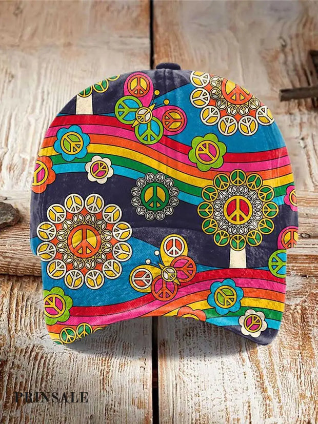 Unisex Hippie Love And Peace Print Casual Hat Colorful / Jm