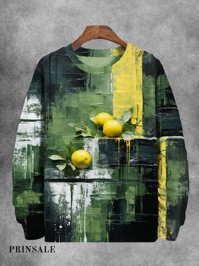 Unisex Lemon Oil Pattern Print Long Sleeve Sweatshirt Green / S