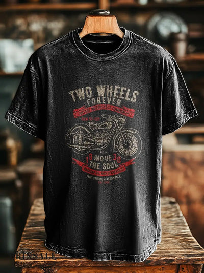 Unisex Retro Biker Print Casual Loose T-Shirt Colorful / S