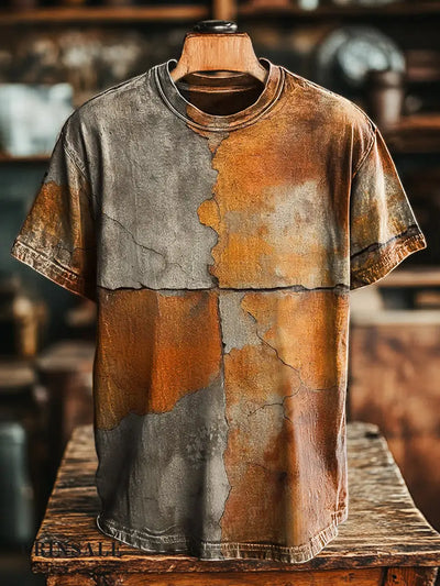 Unisex Retro Nostalgic Geometric Crackle Print Casual Loose T-Shirt Colorful / S
