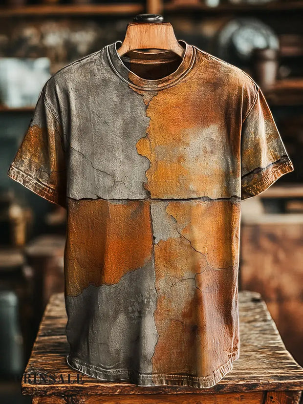 Unisex Retro Nostalgic Geometric Crackle Print Casual Loose T-Shirt Colorful / S