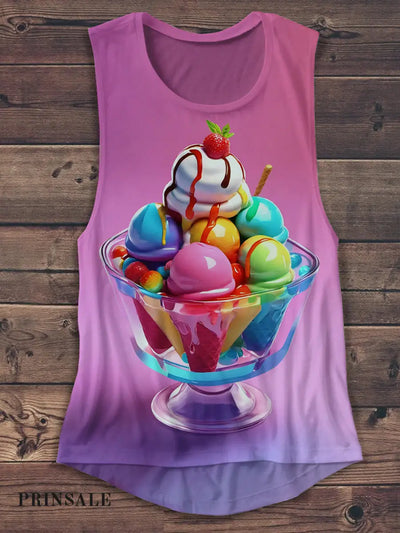 Unisex Summer Ice Cream Art Print Casual Tank Top Rose Red / S