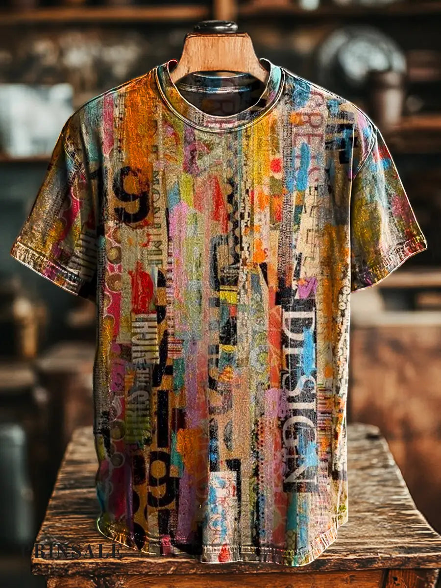 Unisex Vintage Abstract Graffiti Print Casual Loose T-Shirt Colorful / S