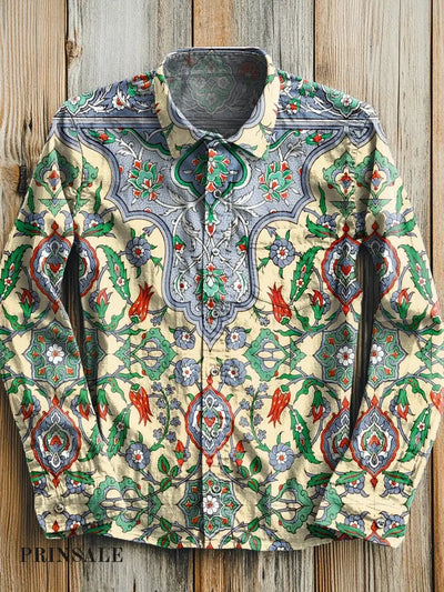 Vintage Ethnic Floral Art Print Long Sleeve Shirt