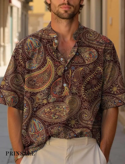 Vintage Paisley Pattern Casual Linen Cotton Shirt