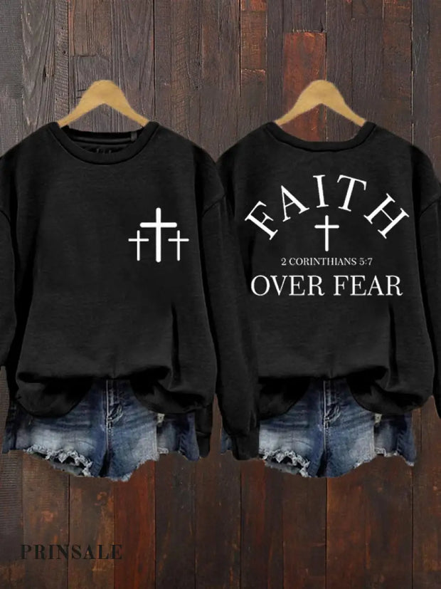 Women‘s Faith Over Fear Casual Sweatshirt Black / S