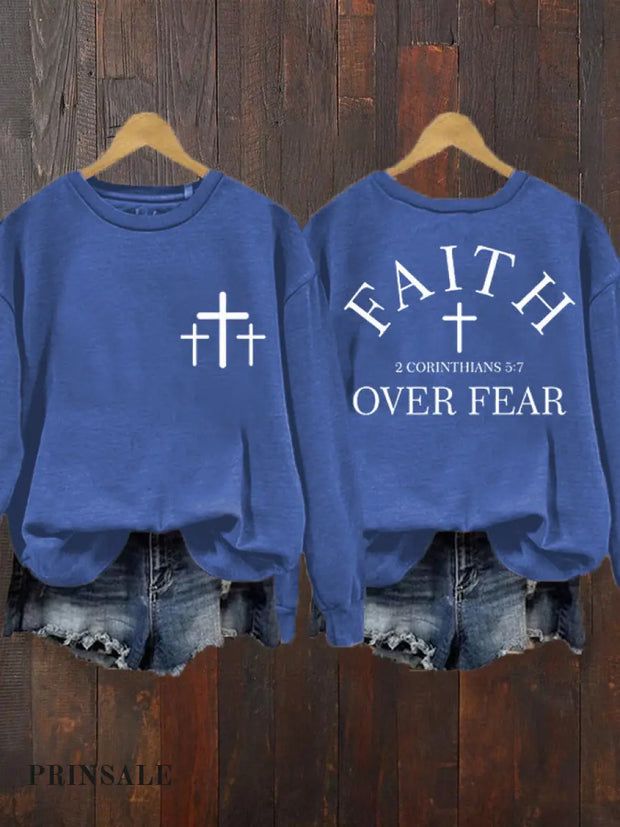 Women‘s Faith Over Fear Casual Sweatshirt Blue / S
