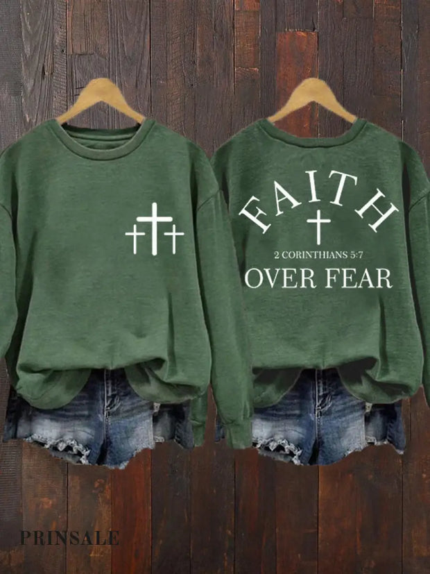 Women‘s Faith Over Fear Casual Sweatshirt Green / S