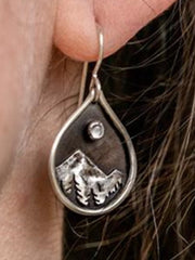 Vintage Landscape Carving Moonstone Earrings