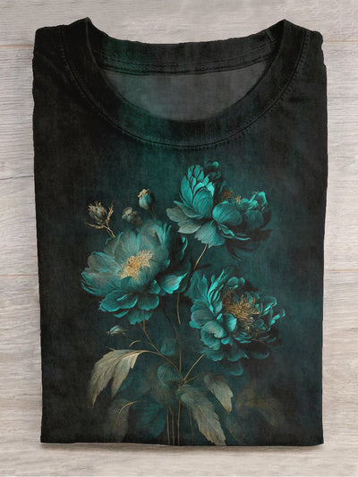 Unisex Floral Art Print Crew Neck Short Sleeve T-Shirt