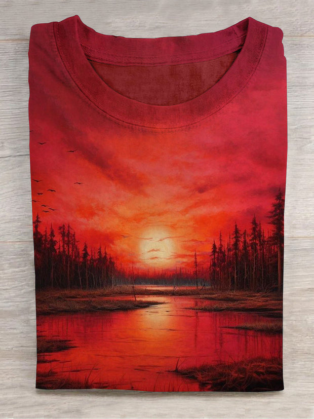 Unisex Sunset Landscape Abstract Print Design T-Shirt